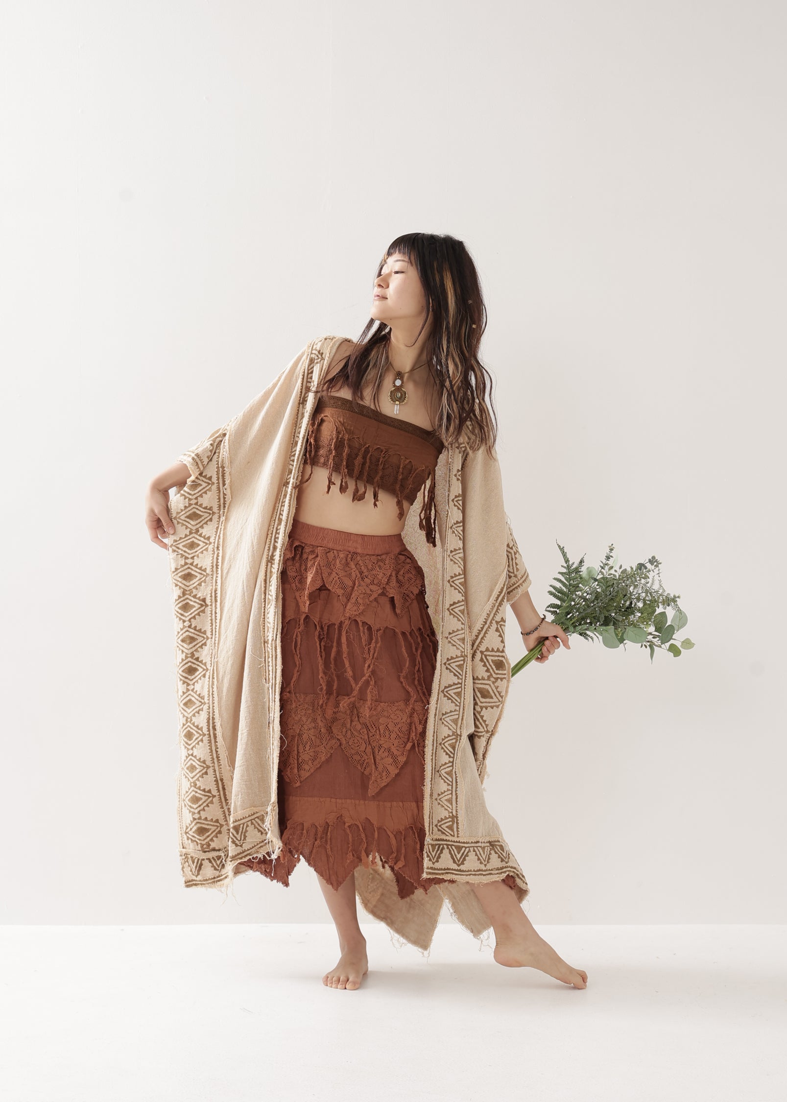 ブロックプリント　インド綿　ガウン　羽織り　着物ローブ 着物ガウン kimono gown | インド綿・ブロックプリント 着物