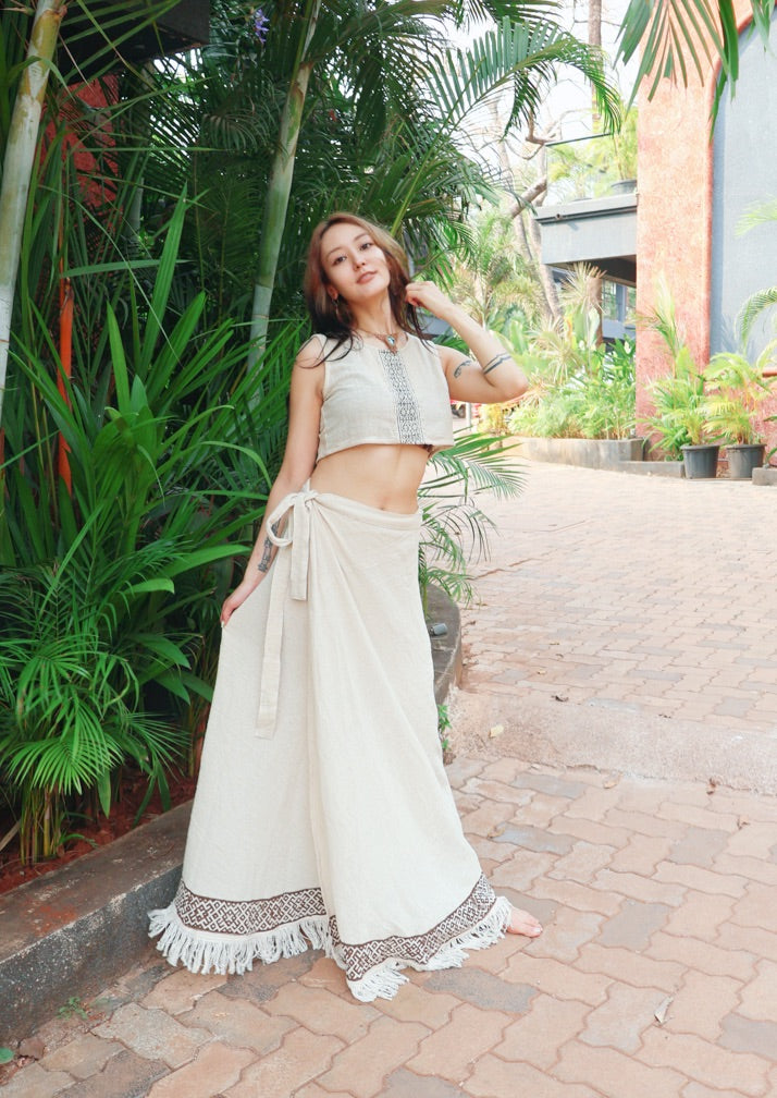 Tribal Earth] リネアグリフ・フリンジラップスカート | KujA