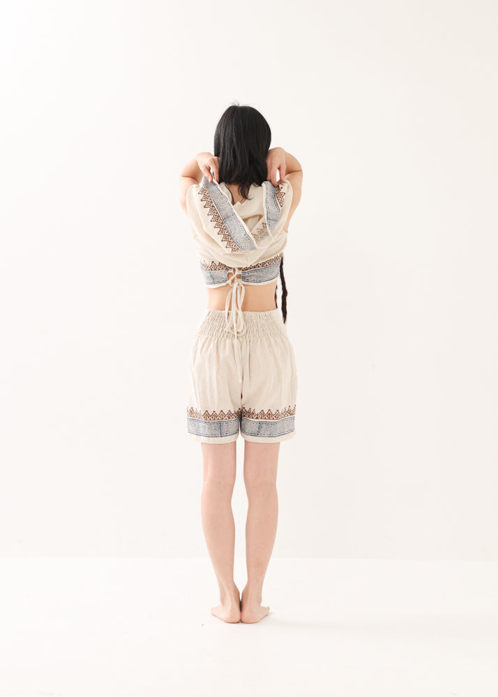 [セットアップ] tribal breeze 編み上げ2wayフーディトップス＆ハーフパンツ