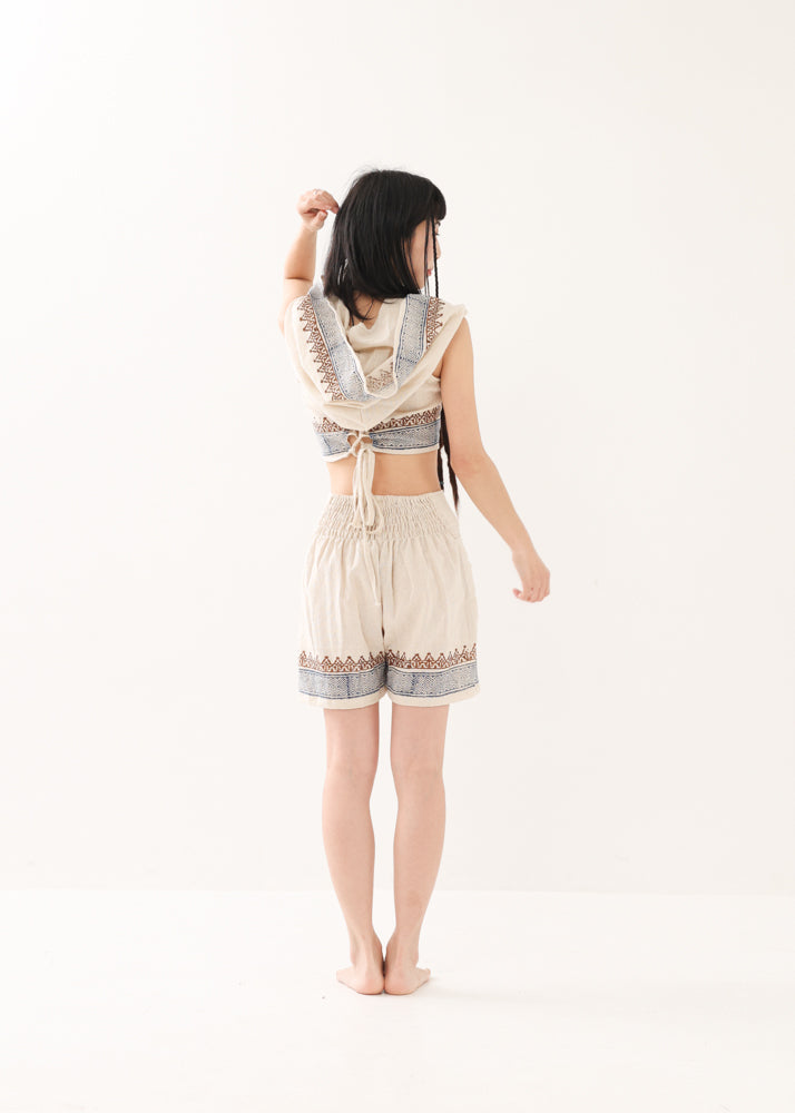 [セットアップ] tribal breeze 編み上げ2wayフーディトップス＆ハーフパンツ