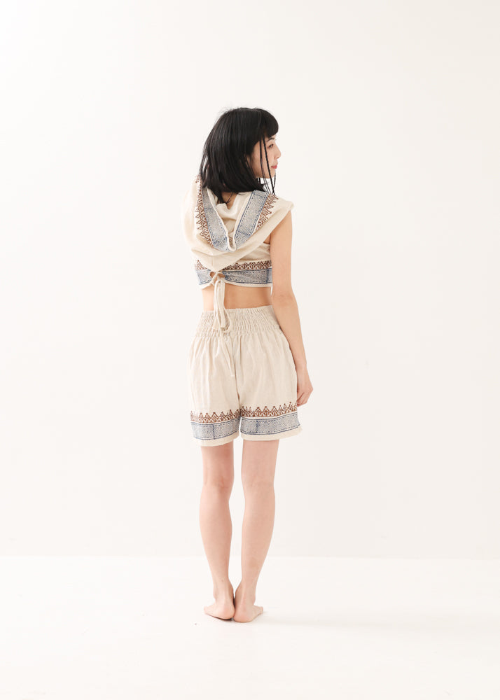 [セットアップ] tribal breeze 編み上げ2wayフーディトップス＆ハーフパンツ