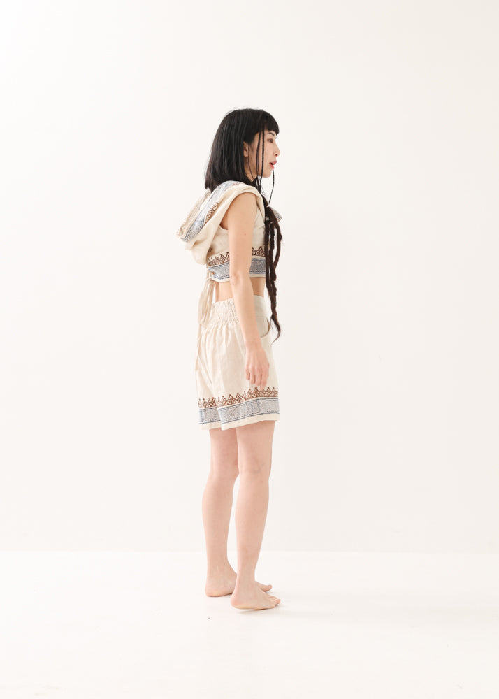 [セットアップ] tribal breeze 編み上げ2wayフーディトップス＆ハーフパンツ