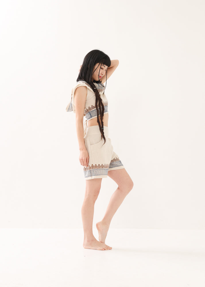 [セットアップ] tribal breeze 編み上げ2wayフーディトップス＆ハーフパンツ