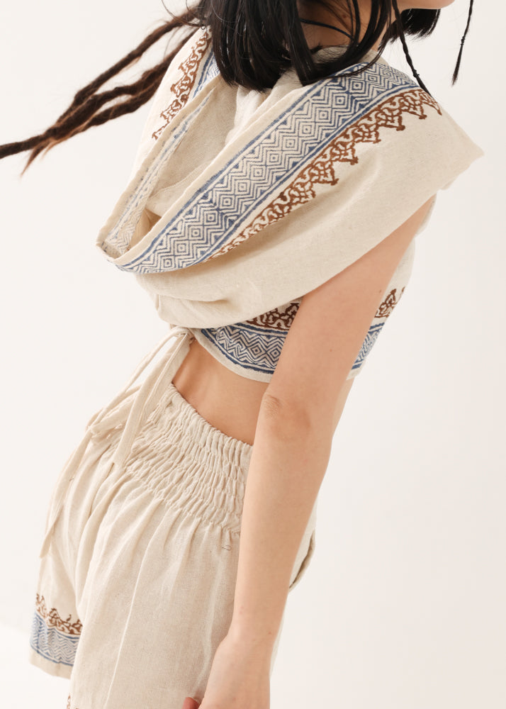 [セットアップ] tribal breeze 編み上げ2wayフーディトップス＆ハーフパンツ