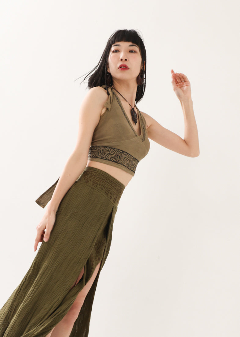 [Tribal Earth] Vネックホルタークロップトップス 全2色