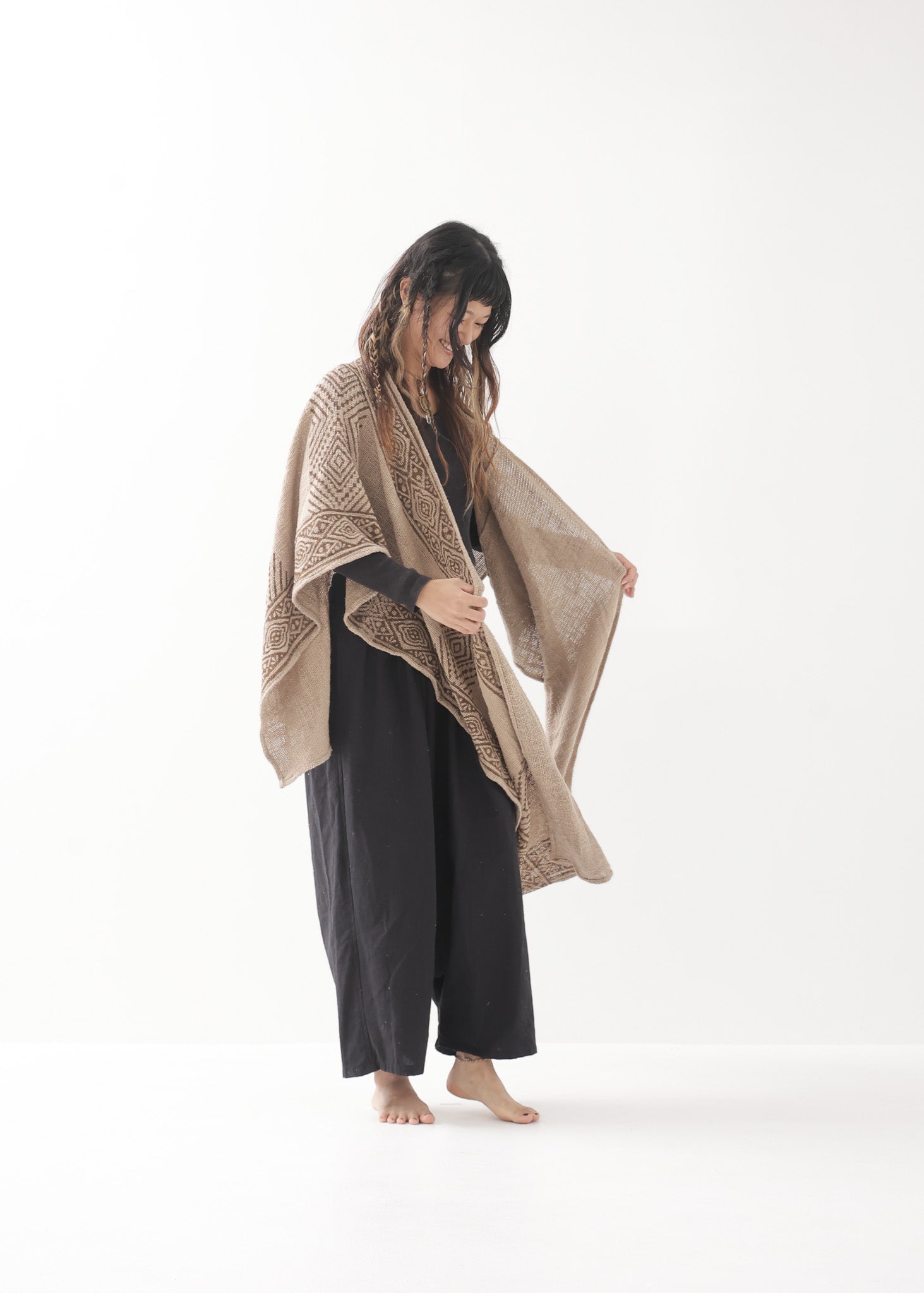 サァラ様★着物 生地 羽織り ショール イタリア デザイナー Kimono Tribal Earth] Sahara サハラ・ショール / Kimono 羽織 全3色 | KujA
