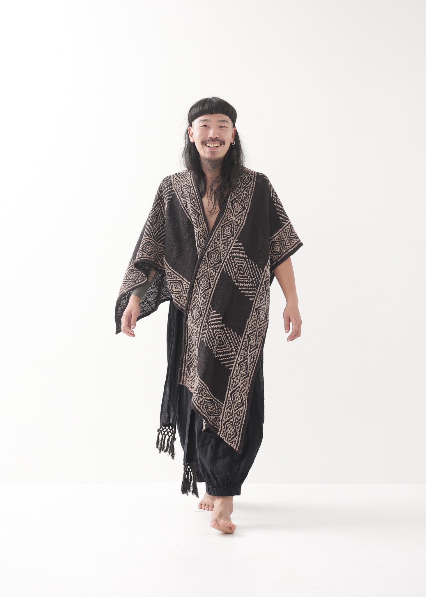 サァラ様★着物 生地 羽織り ショール イタリア デザイナー Kimono Tribal Earth] Sahara サハラ・ショール / Kimono 羽織 全3色 | KujA