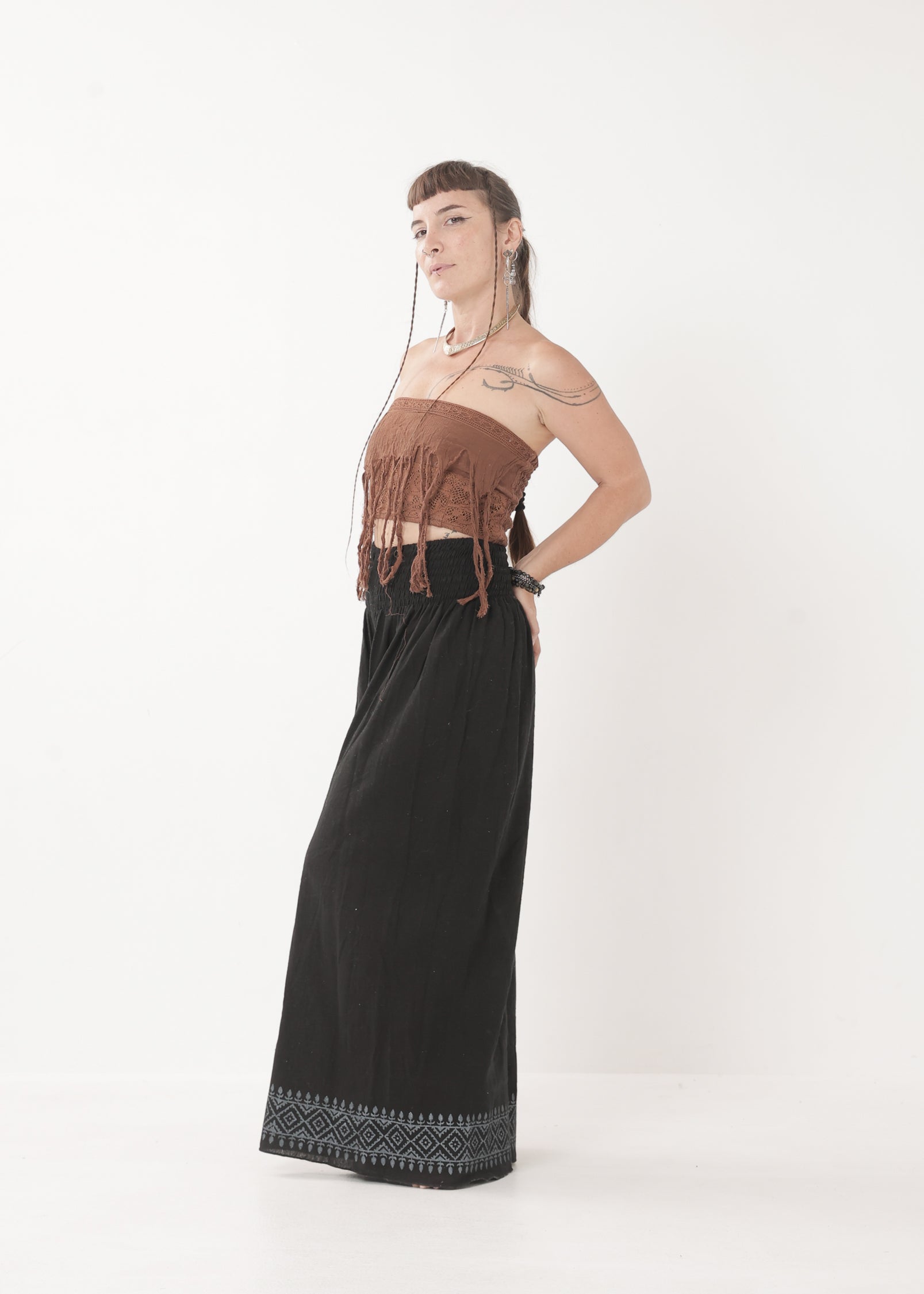 Tribal Earth] ナチュラルギャザー・high waist ワイドフレアパンツ 全