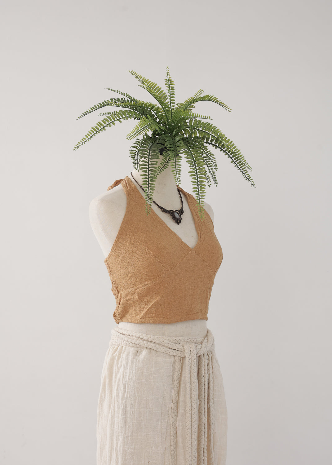 [Khadi of Love / 草木染め] Vネックホルター・クロップドトップス 全3色