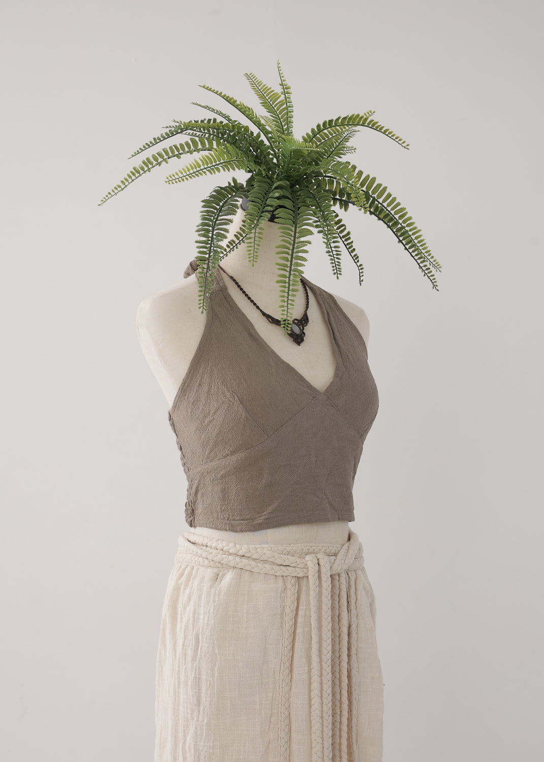 [Khadi of Love / 草木染め] Vネックホルター・クロップドトップス 全3色