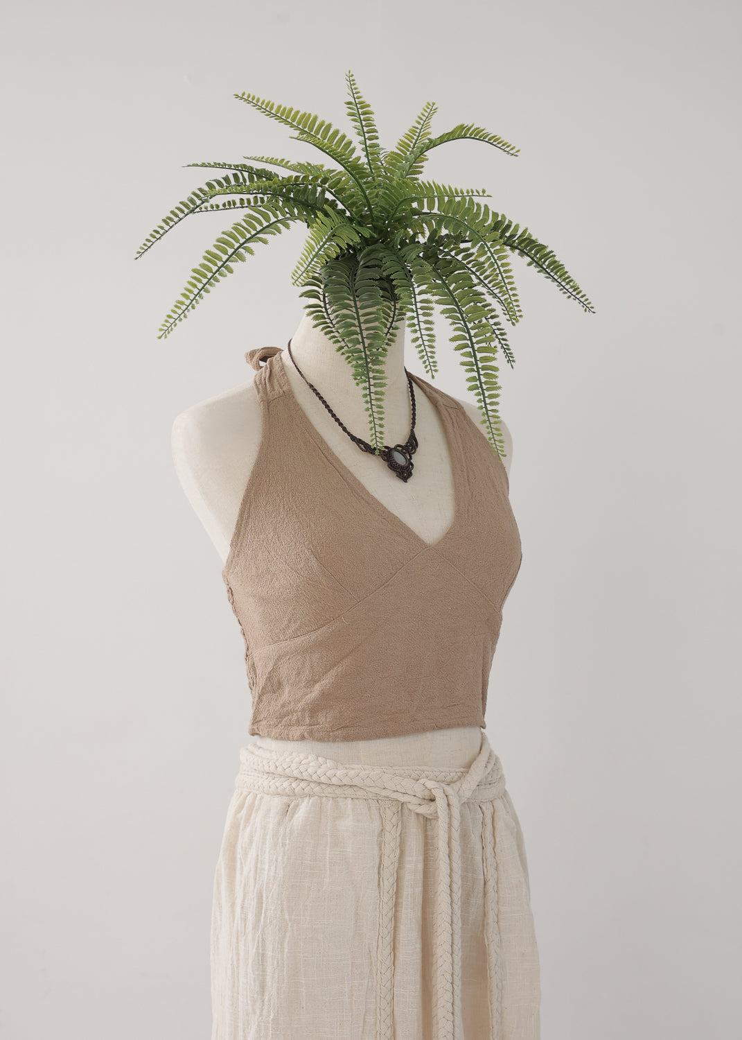 [Khadi of Love / 草木染め] Vネックホルター・クロップドトップス 全3色