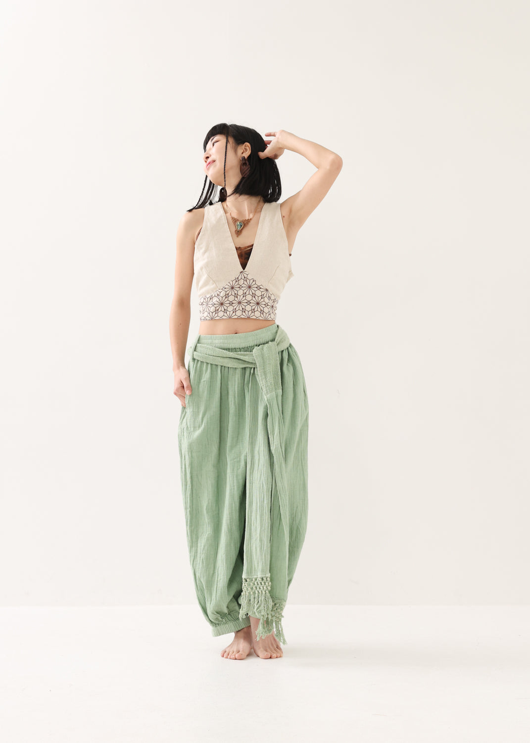 [紡生/TSUMUGI] 麻の葉 ジオメトリック・クロップド・ビスチェ