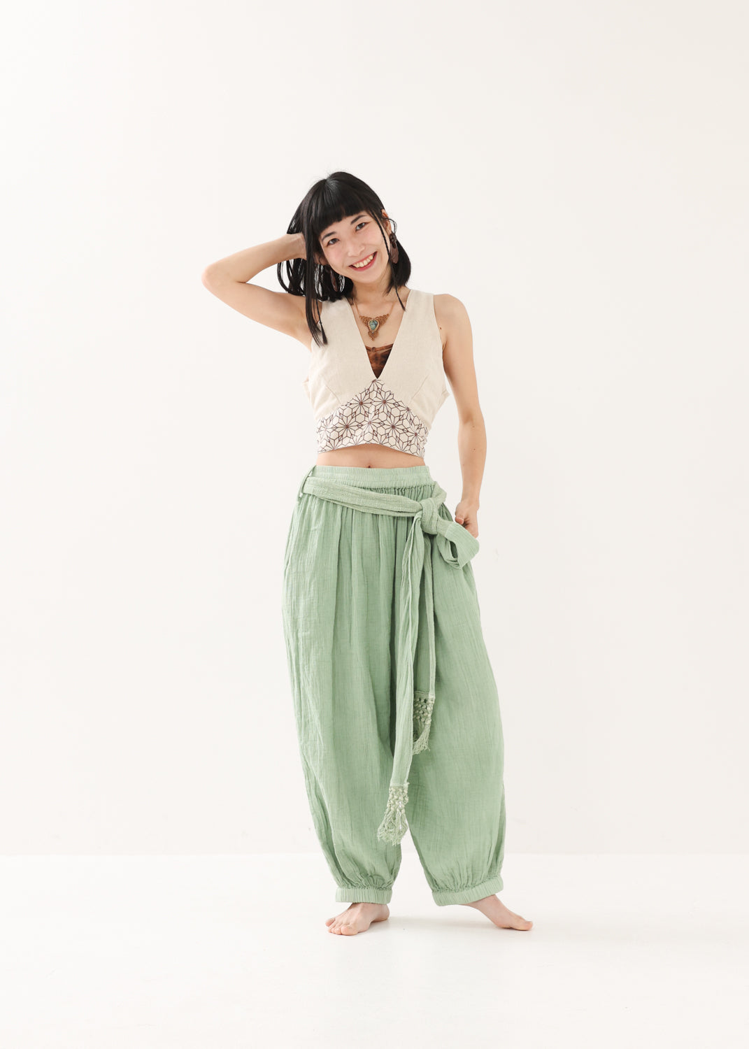 [紡生/TSUMUGI] 麻の葉 ジオメトリック・クロップド・ビスチェ