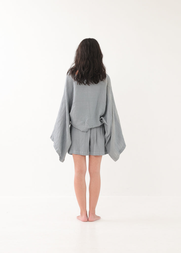 [NATURE FLOW / セットアップ] 平織りボートフレアトップス＆キュロット (Blue Gray)