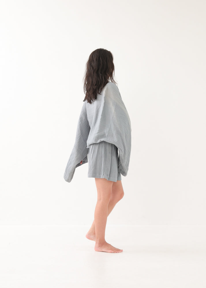 [NATURE FLOW / セットアップ] 平織りボートフレアトップス＆キュロット (Blue Gray)