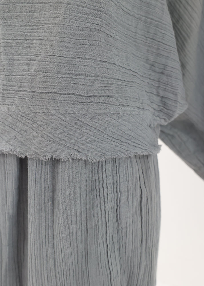 [NATURE FLOW / セットアップ] 平織りボートフレアトップス＆キュロット (Blue Gray)