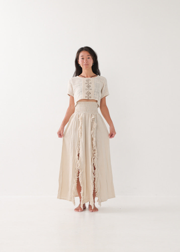 [KAMUY] フリンジフェザー・エジプシャンスカート high west