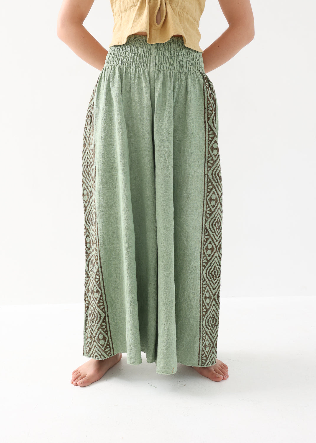 [Tribal Earth] サイドブロック high waist ワイドフレアパンツ 全2色