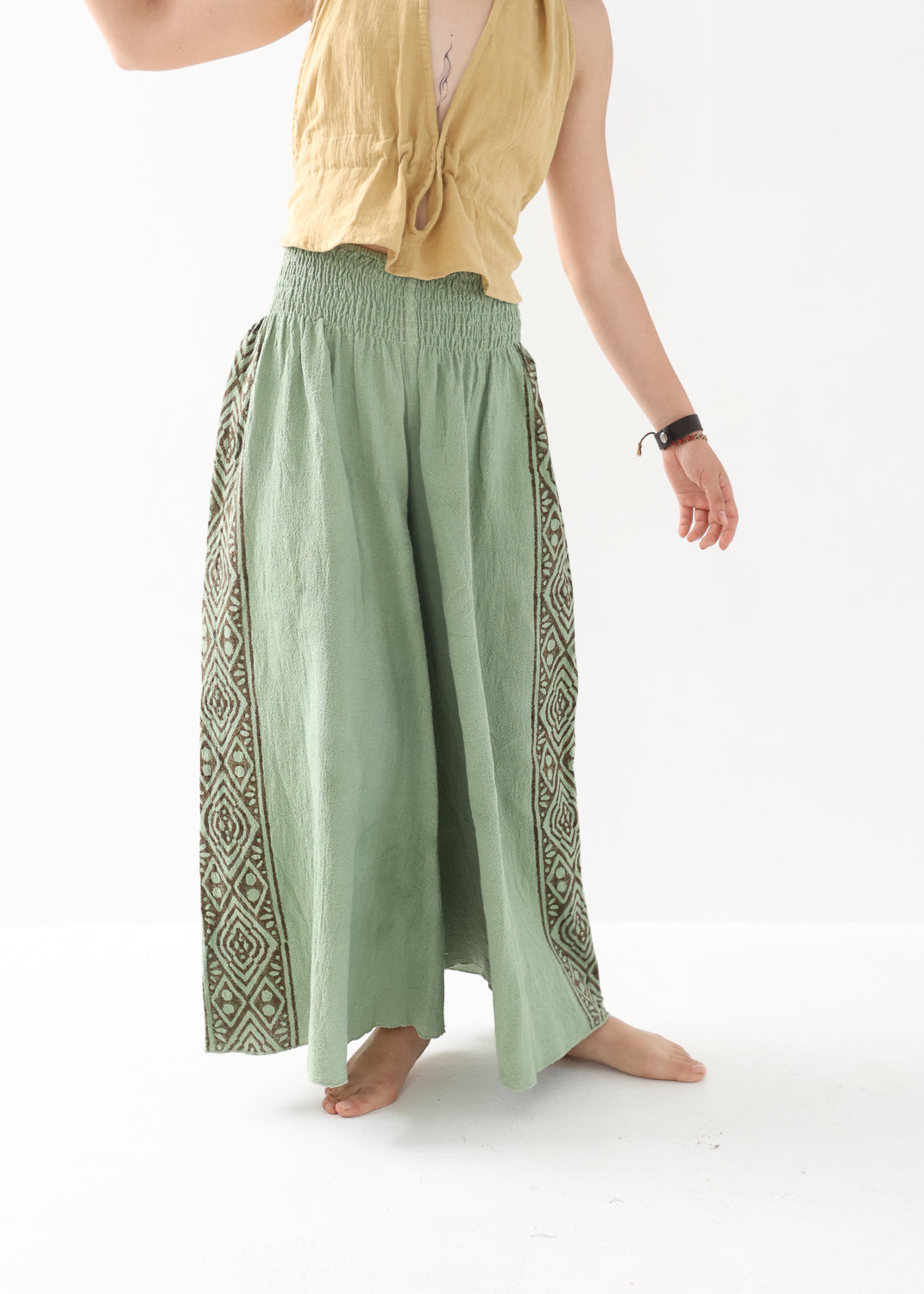 [Tribal Earth] サイドブロック high waist ワイドフレアパンツ 全2色