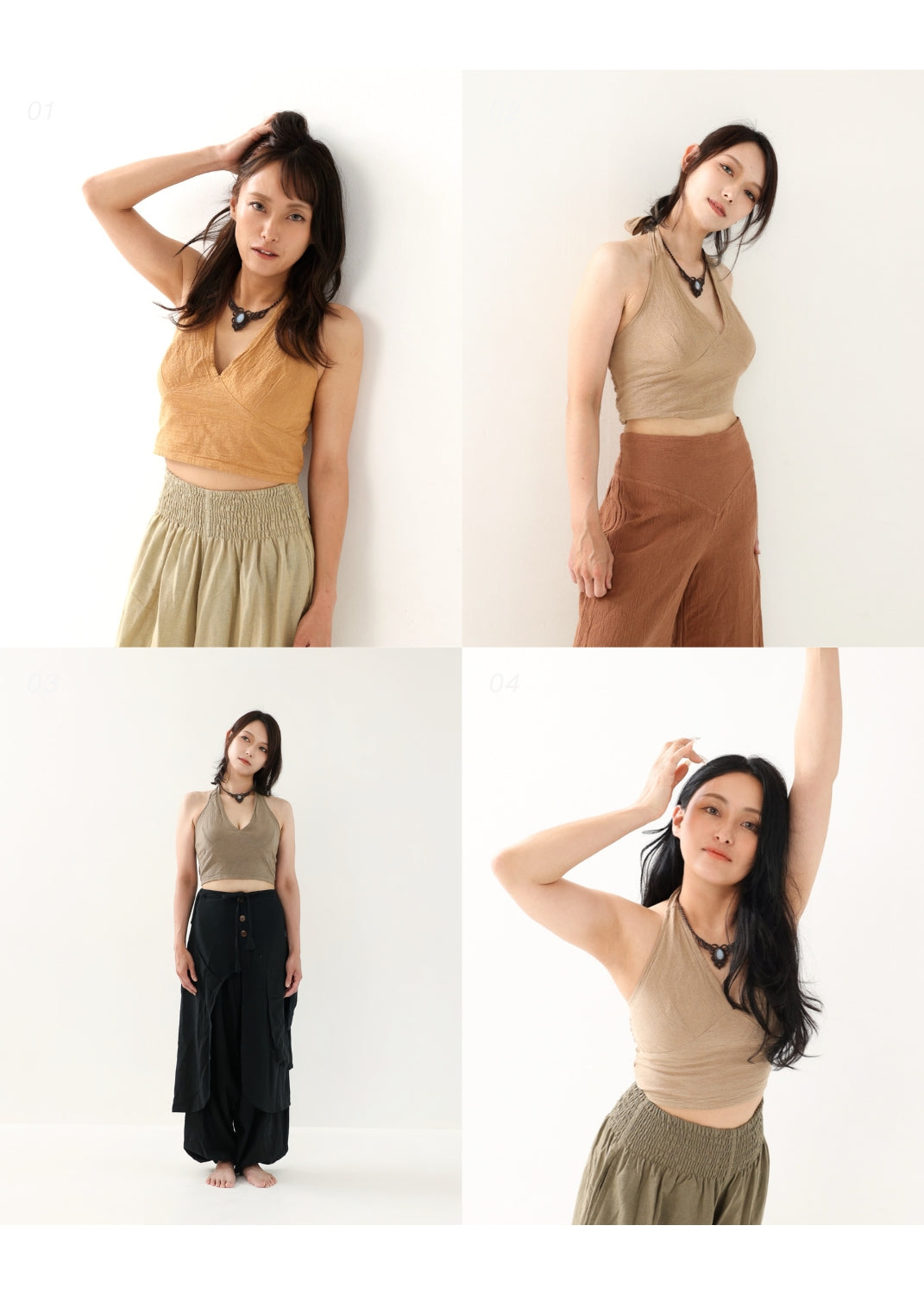 [Khadi of Love / 草木染め] Vネックホルター・クロップドトップス 全3色