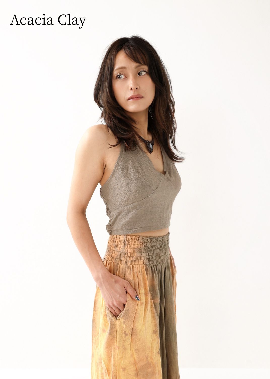 [Khadi of Love / 草木染め] Vネックホルター・クロップドトップス 全3色