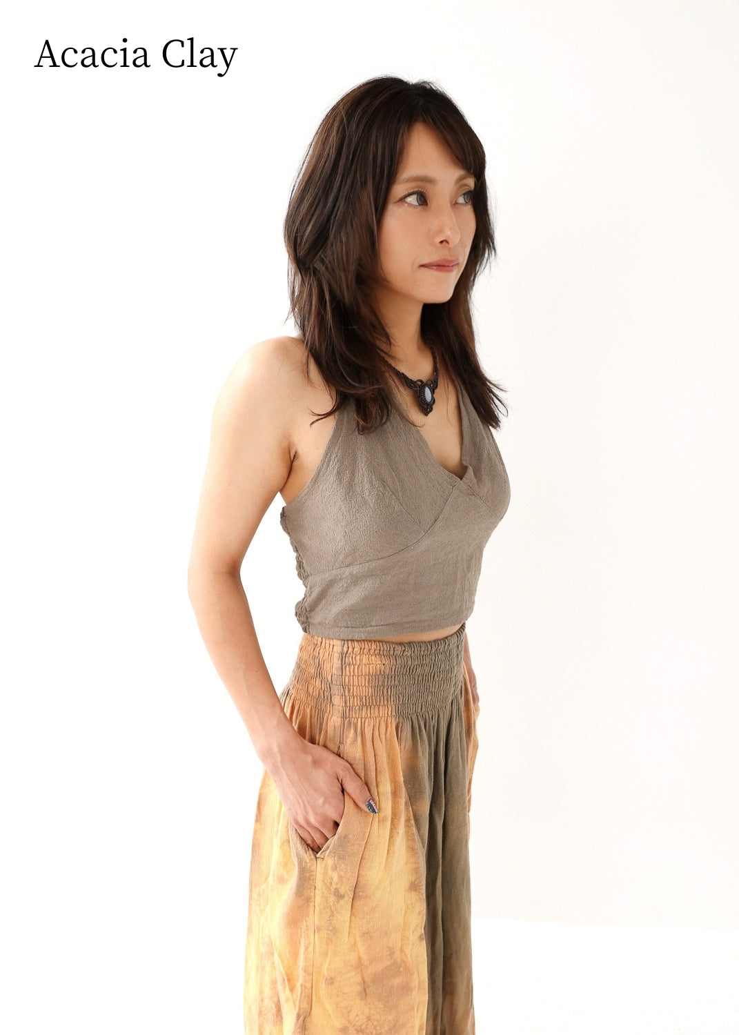 [Khadi of Love / 草木染め] Vネックホルター・クロップドトップス 全3色