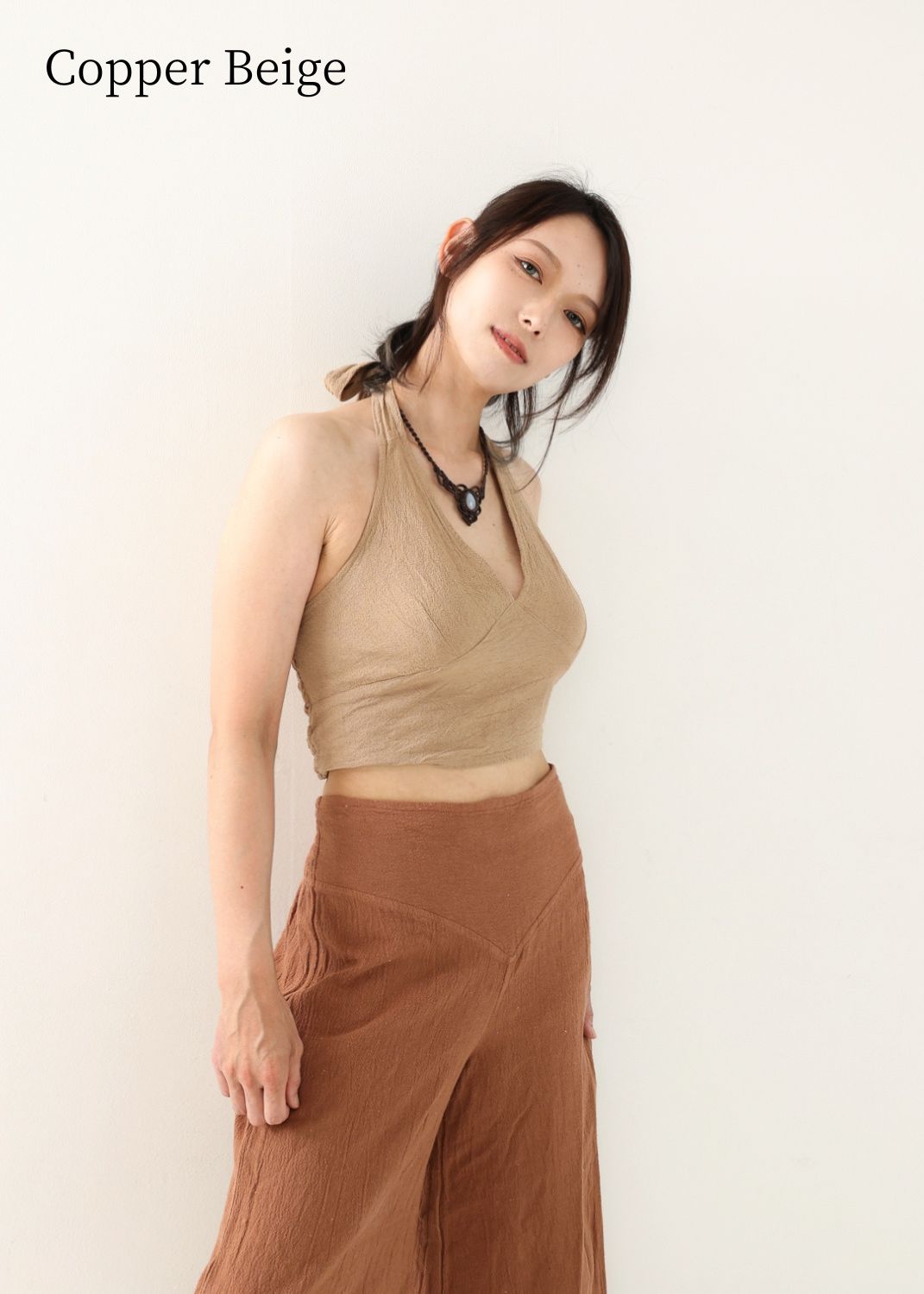 [Khadi of Love / 草木染め] Vネックホルター・クロップドトップス 全3色