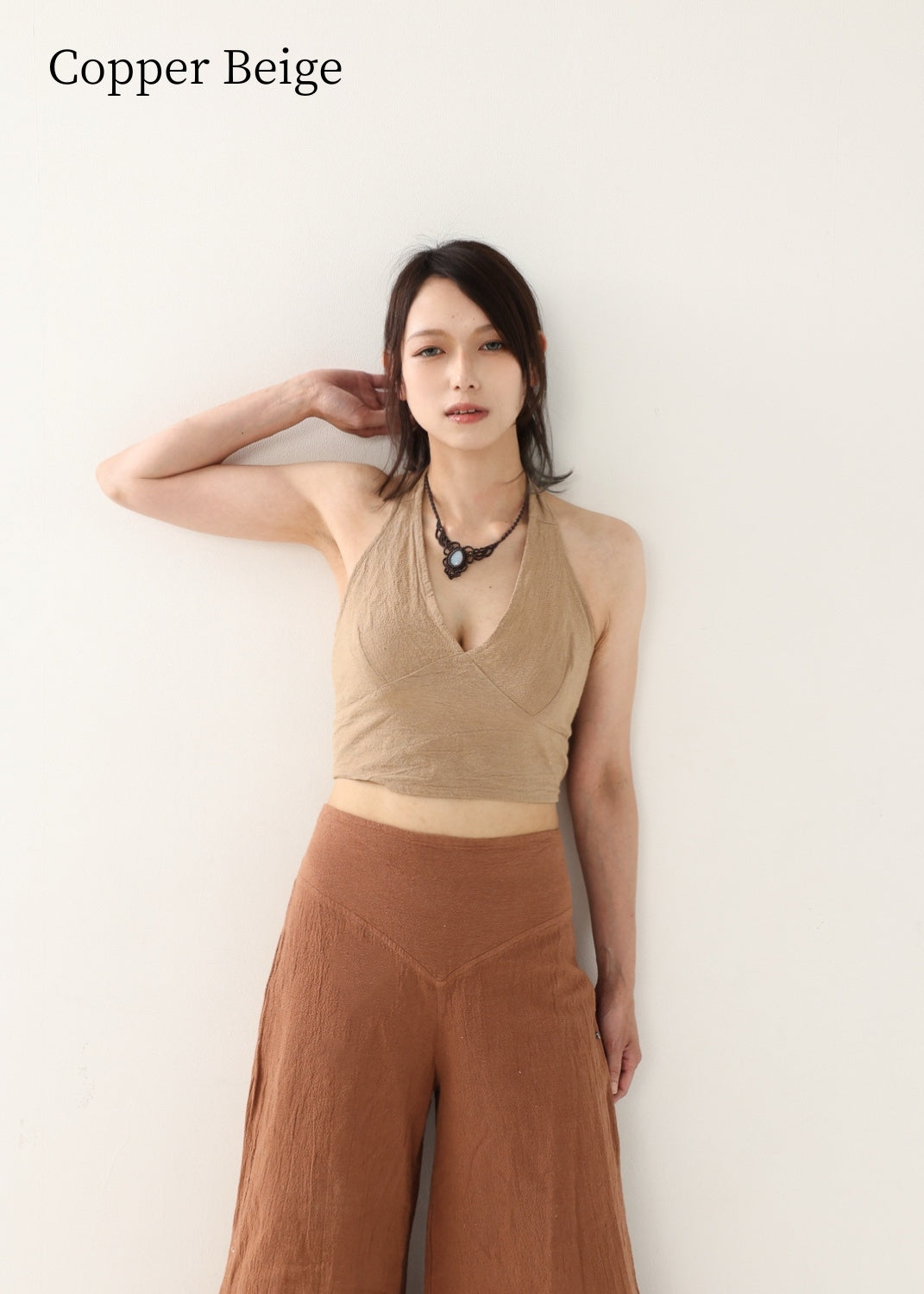 [Khadi of Love / 草木染め] Vネックホルター・クロップドトップス 全3色