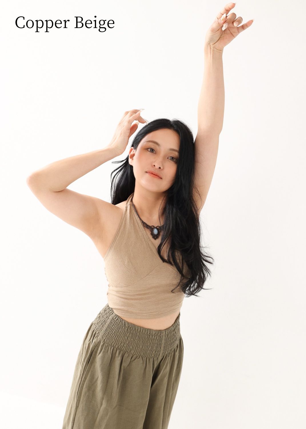 [Khadi of Love / 草木染め] Vネックホルター・クロップドトップス 全3色