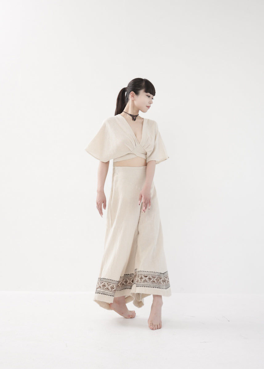 [Tribal Earth] 裾ブロック・スムースフレアガウチョ