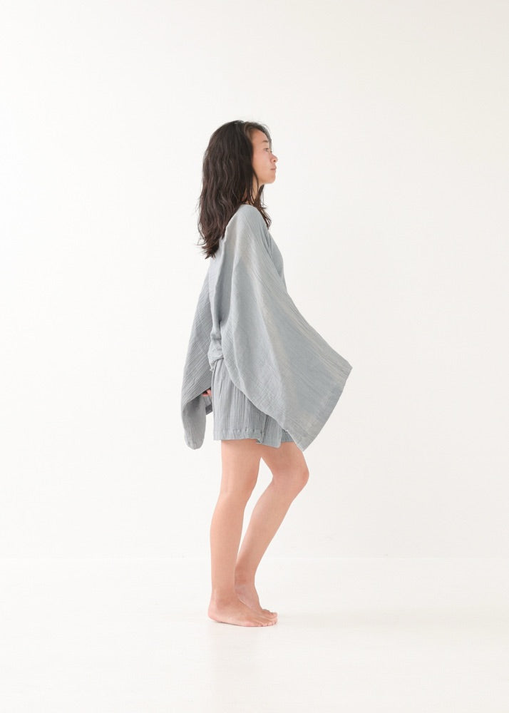[NATURE FLOW / セットアップ] 平織りボートフレアトップス＆キュロット (Blue Gray)
