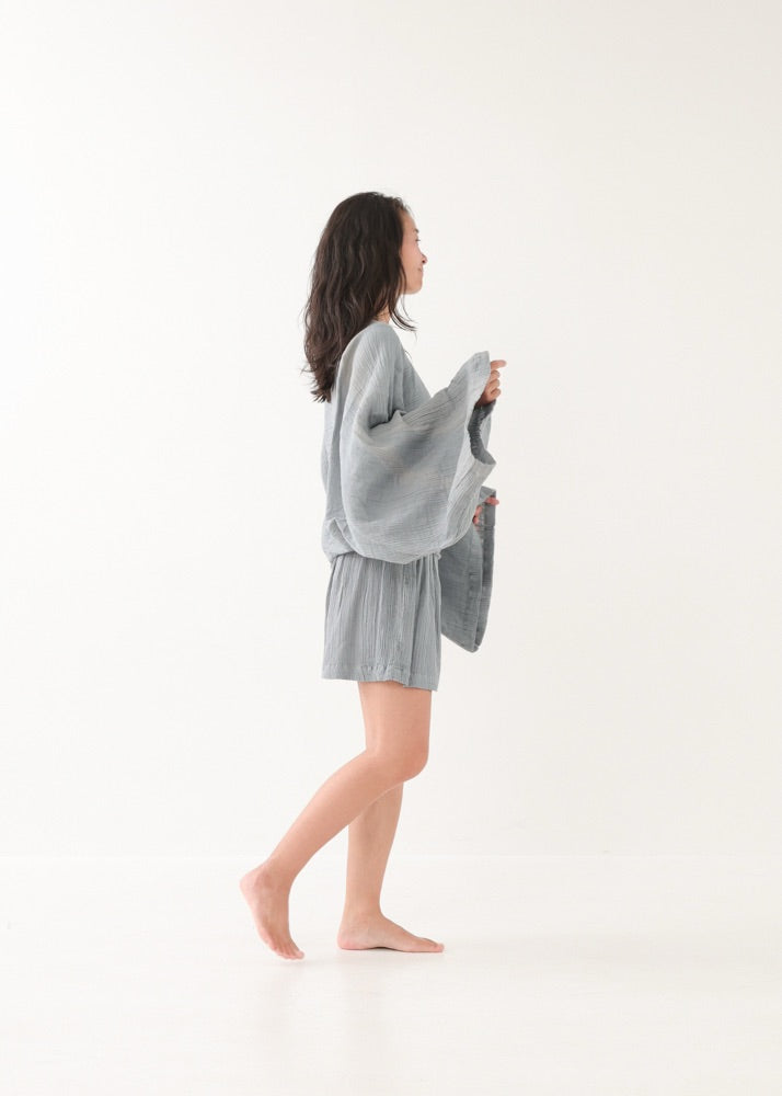 [NATURE FLOW / セットアップ] 平織りボートフレアトップス＆キュロット (Blue Gray)