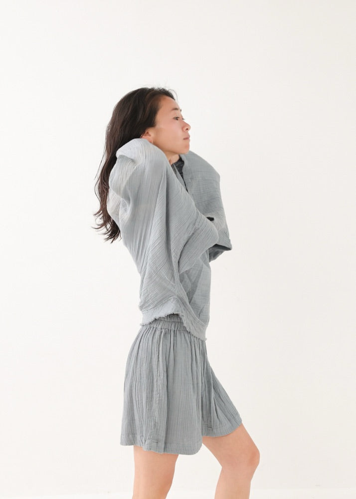 [NATURE FLOW / セットアップ] 平織りボートフレアトップス＆キュロット (Blue Gray)
