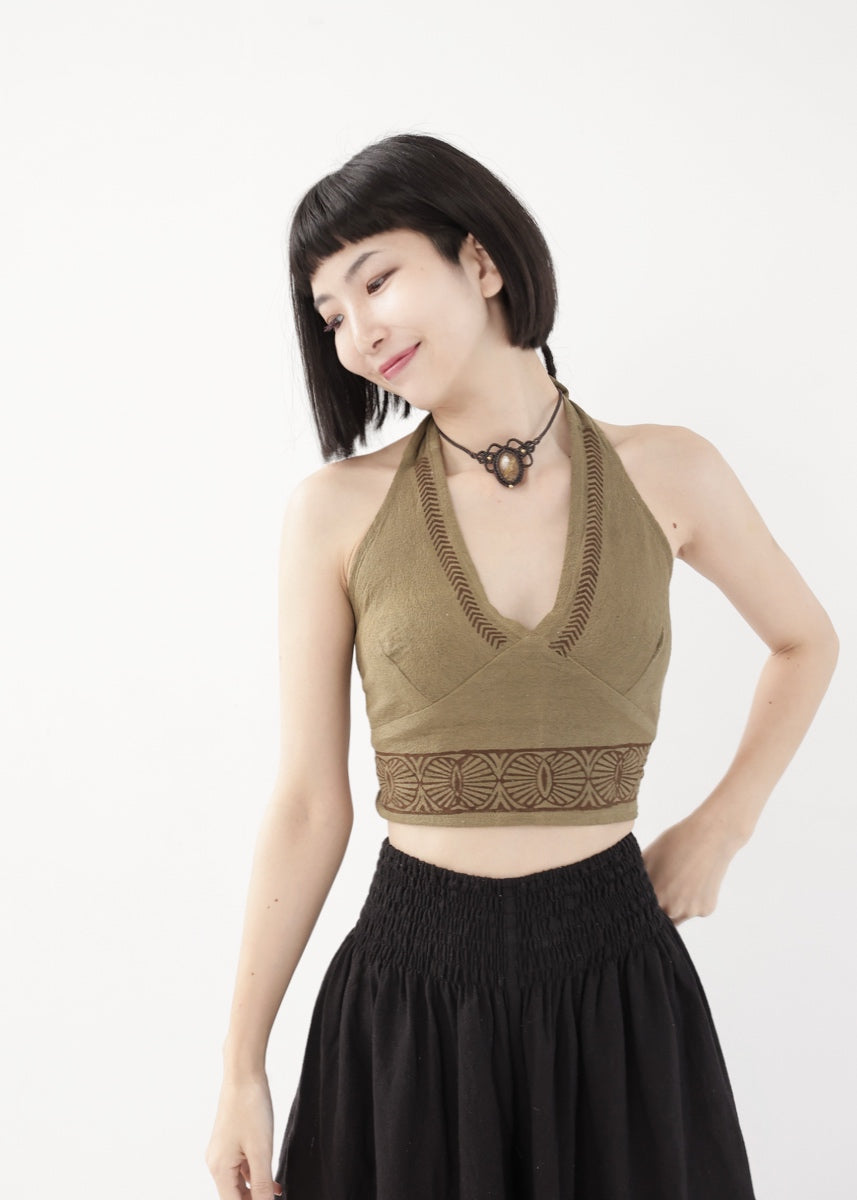 [Tribal Earth] Vネックホルター・クロップドトップス 全2色