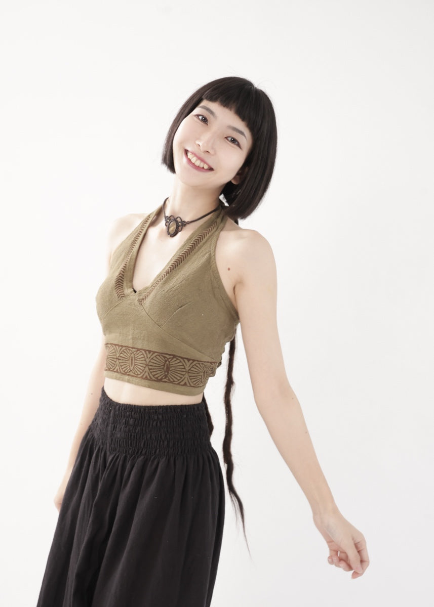 [Tribal Earth] Vネックホルター・クロップドトップス 全2色