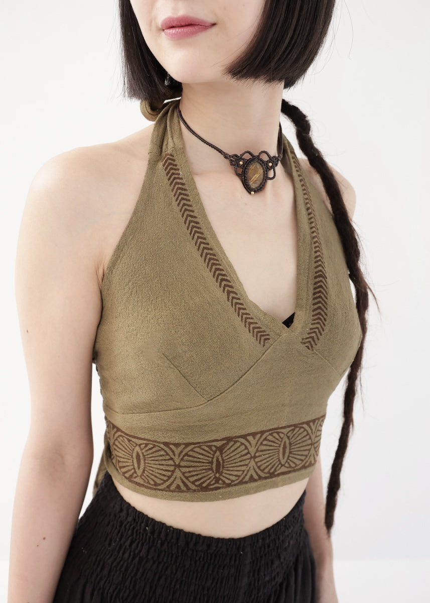[Tribal Earth] Vネックホルター・クロップドトップス 全2色