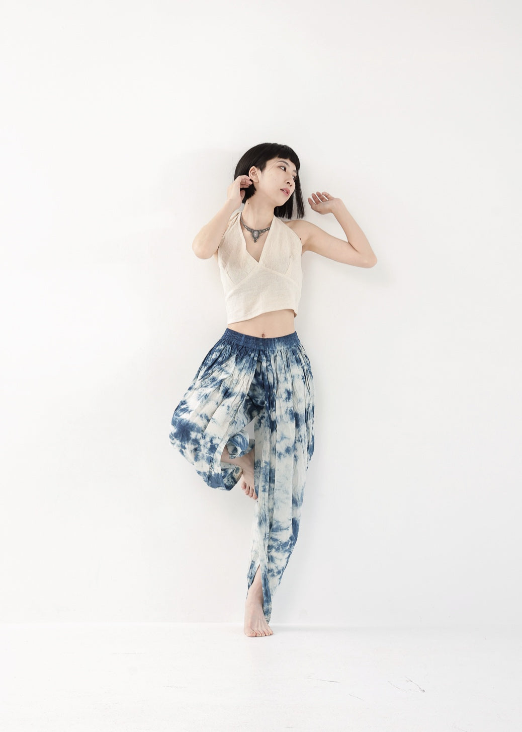 [Khadi of Love] Vネックホルター・クロップドトップス (きなり)