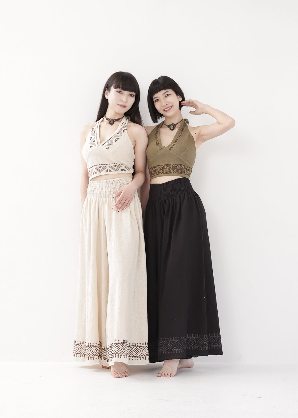 [Tribal Earth] ナチュラルギャザー・high waist ワイドフレアパンツ 全2色