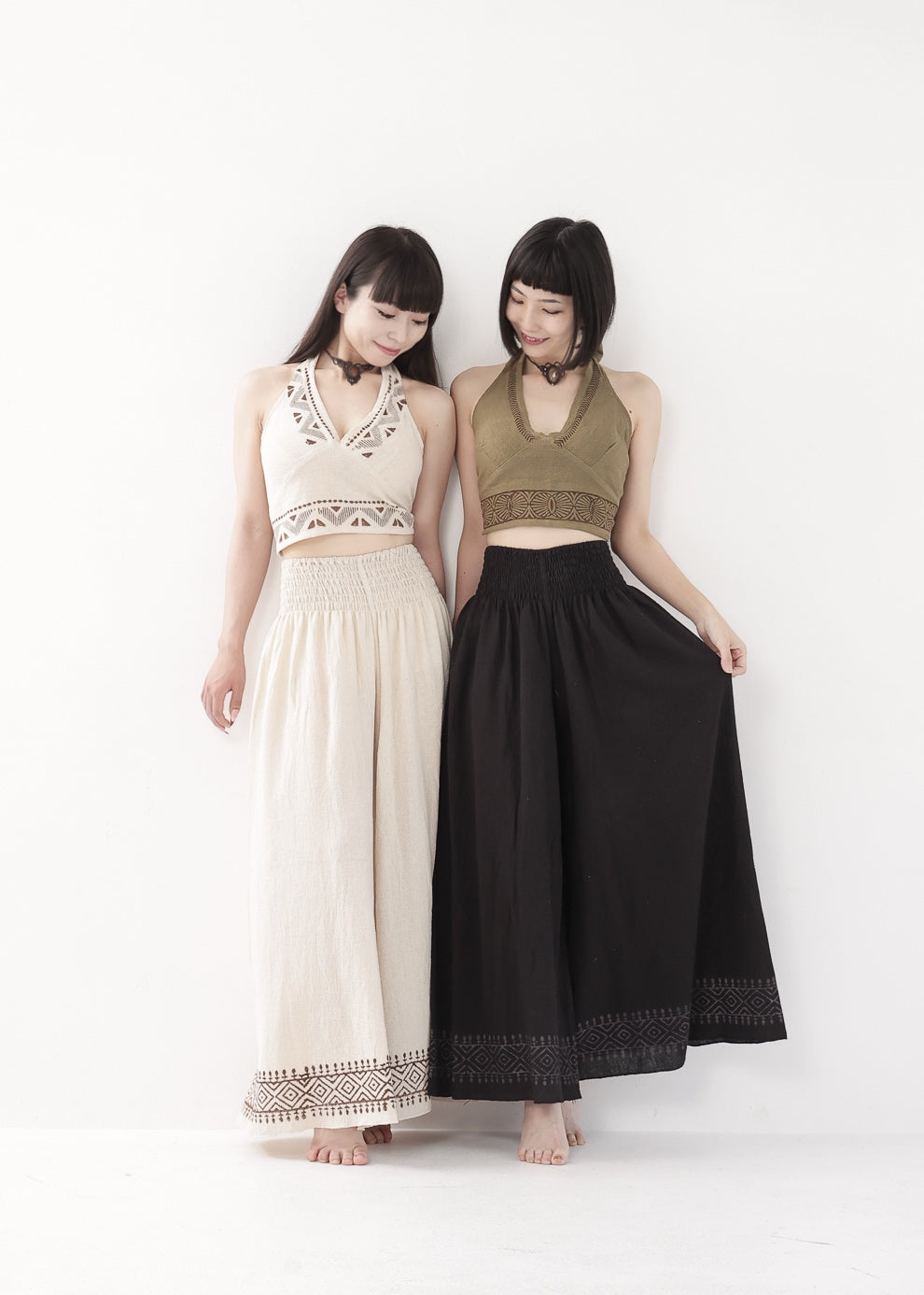 [Tribal Earth] ナチュラルギャザー・high waist ワイドフレアパンツ 全2色