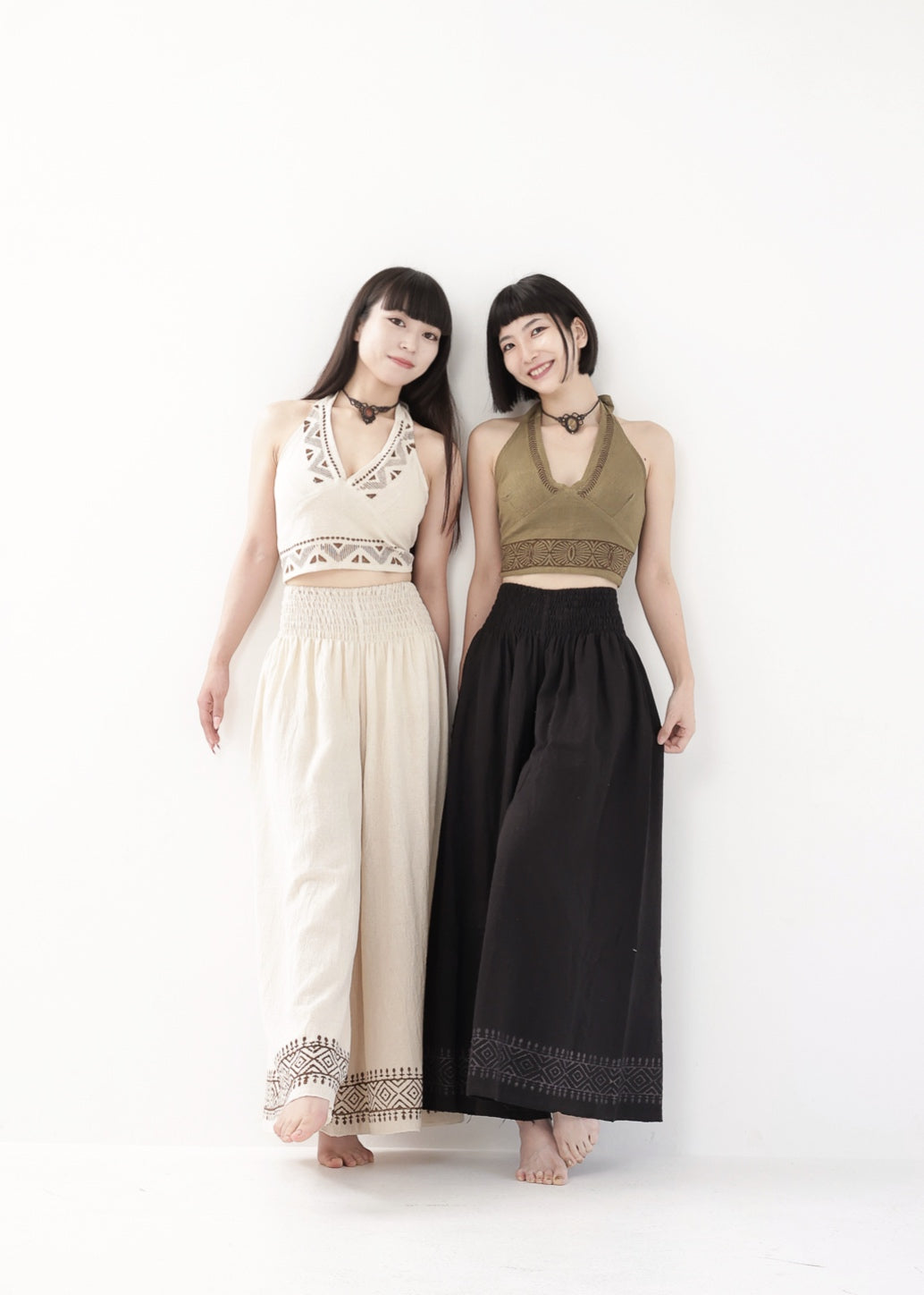 [Tribal Earth] ナチュラルギャザー・high waist ワイドフレアパンツ 全2色