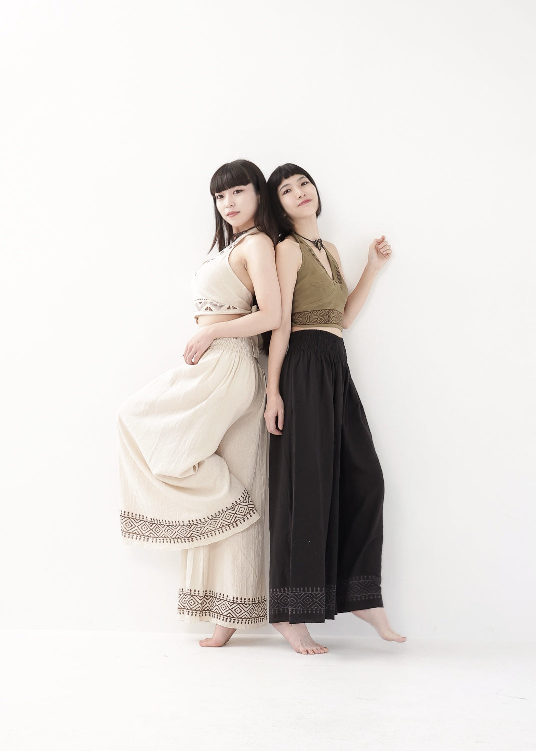 [Tribal Earth] ナチュラルギャザー・high waist ワイドフレアパンツ 全2色