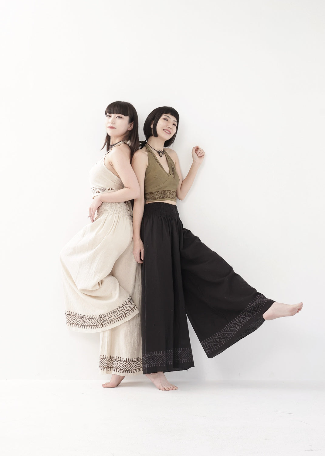 [Tribal Earth] ナチュラルギャザー・high waist ワイドフレアパンツ 全2色