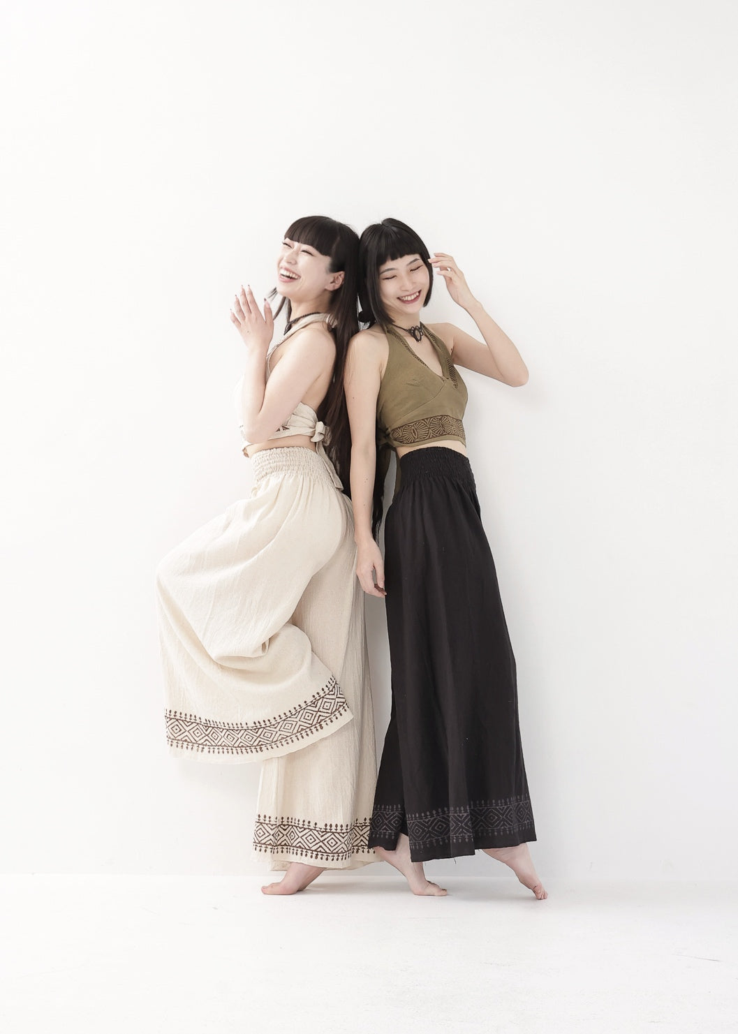 [Tribal Earth] ナチュラルギャザー・high waist ワイドフレアパンツ 全2色