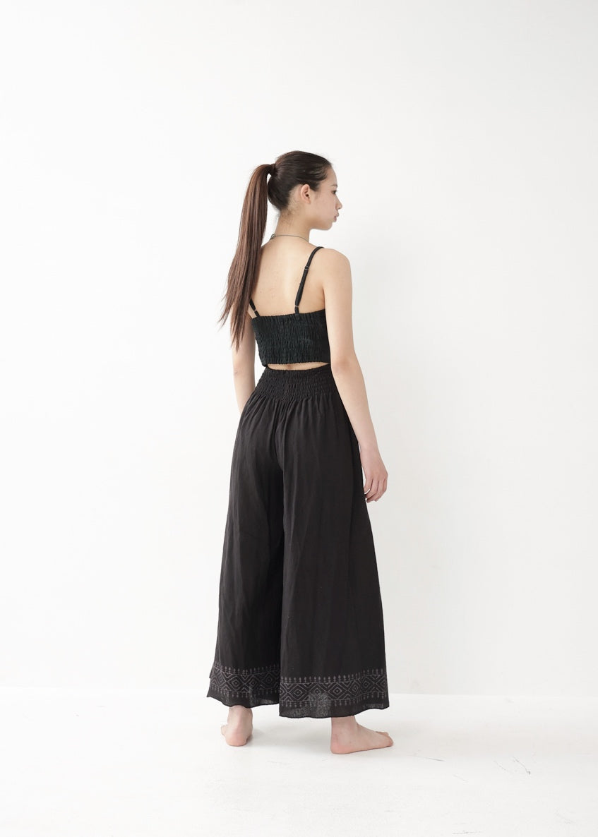 [Tribal Earth] ナチュラルギャザー・high waist ワイドフレアパンツ 全2色