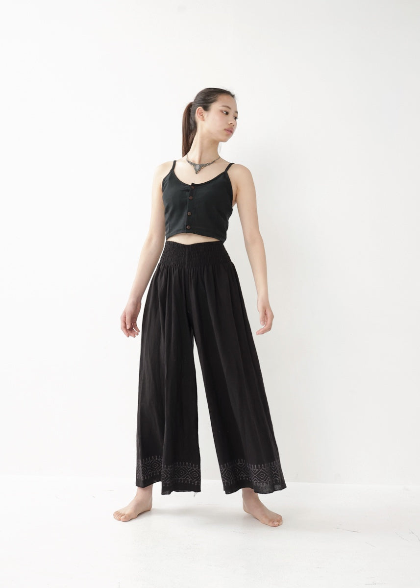 [Tribal Earth] ナチュラルギャザー・high waist ワイドフレアパンツ 全2色