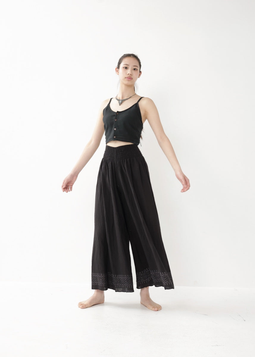 [Tribal Earth] ナチュラルギャザー・high waist ワイドフレアパンツ 全2色