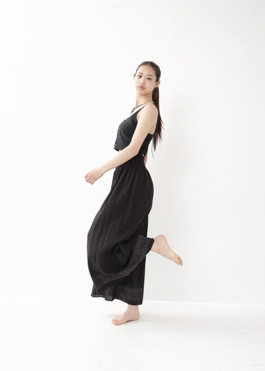 [Tribal Earth] ナチュラルギャザー・high waist ワイドフレアパンツ 全2色