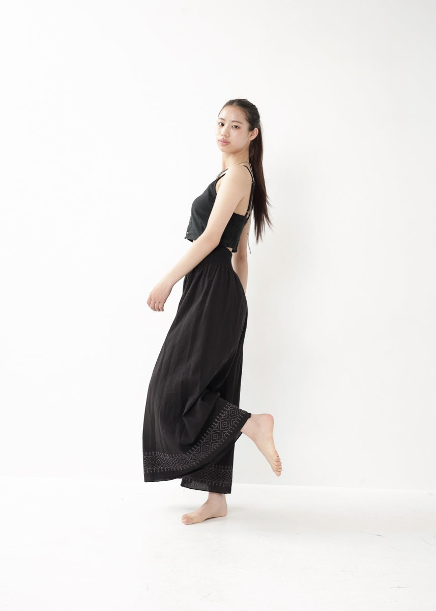 [Tribal Earth] ナチュラルギャザー・high waist ワイドフレアパンツ 全2色