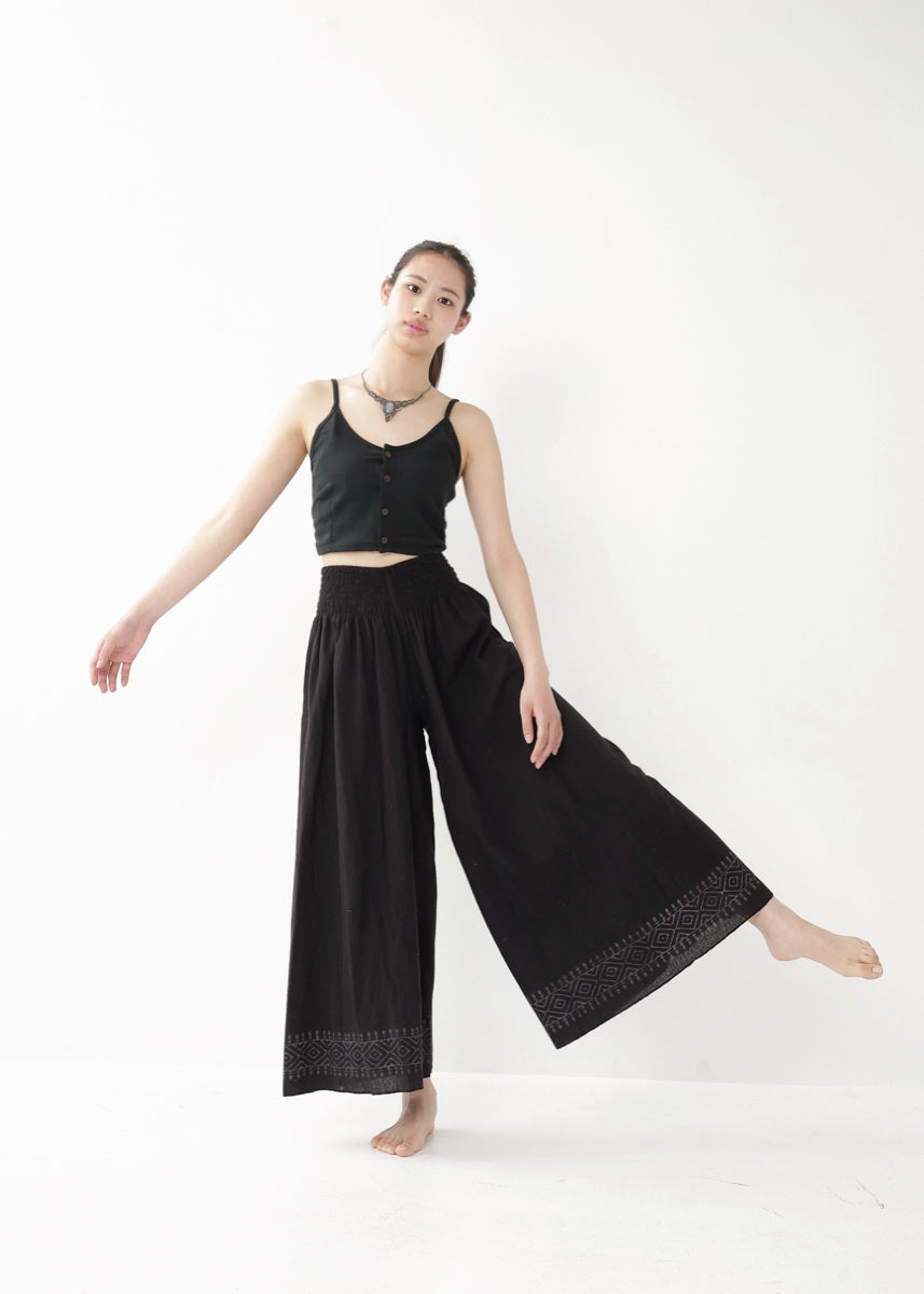 [Tribal Earth] ナチュラルギャザー・high waist ワイドフレアパンツ 全2色