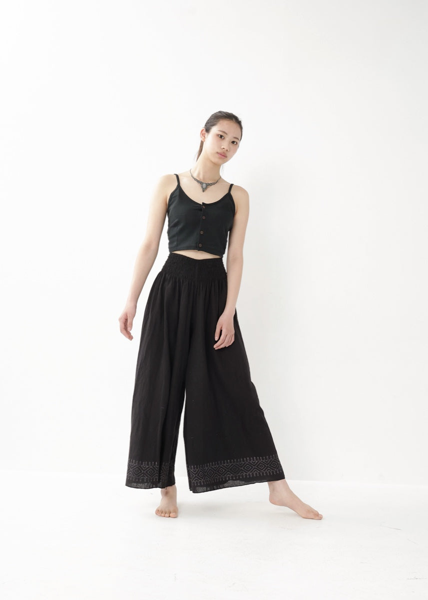 [Tribal Earth] ナチュラルギャザー・high waist ワイドフレアパンツ 全2色